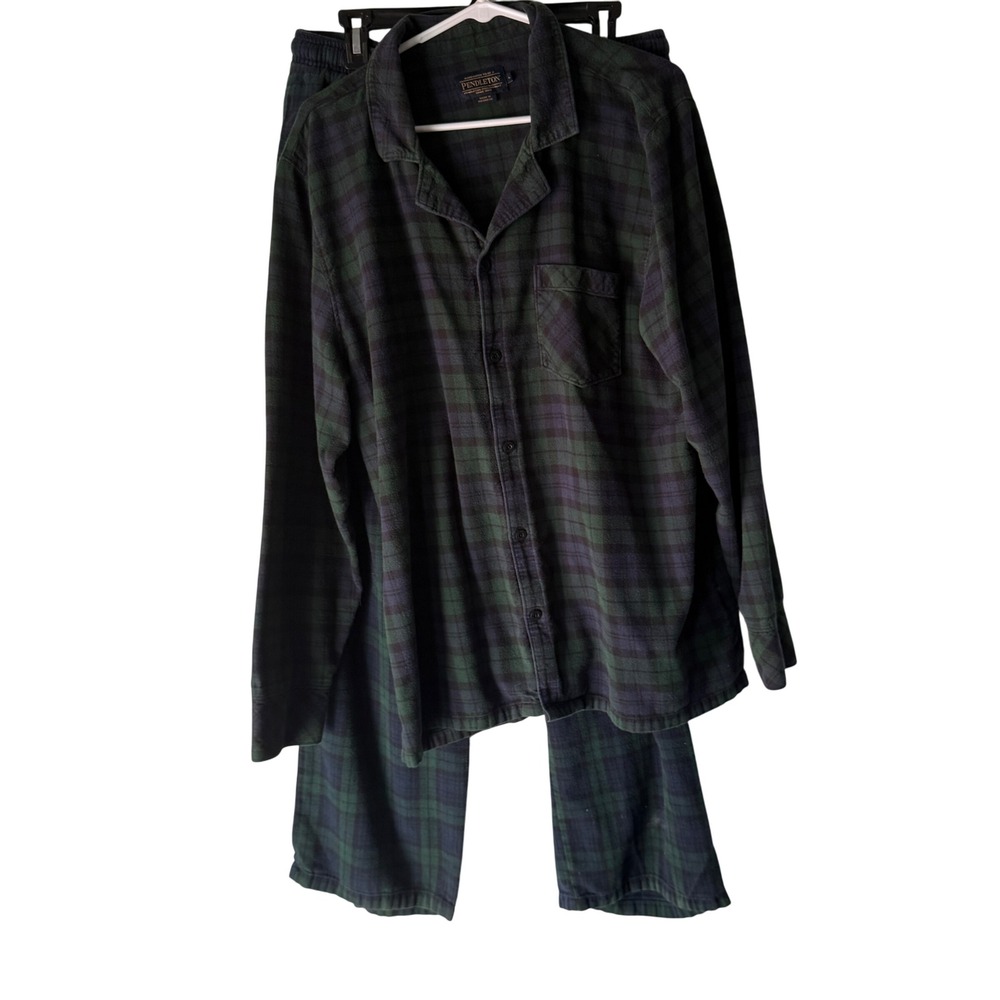 Pendleton Men's L REG Plaid Flannel Pajama Set‎ Long Sleeve Button Up Pants